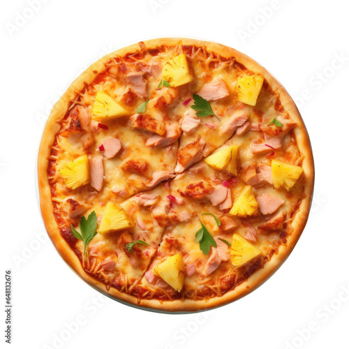 Whole Hawaiian pizza with pineapple and chicken