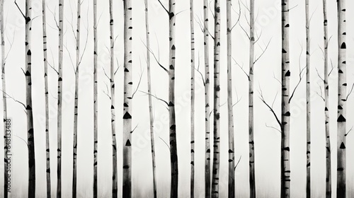  a black and white photo of a grove of trees in winter.  generative ai