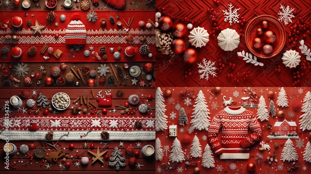  a christmas display with red and white decorations and a teddy bear.  generative ai