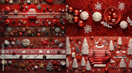  a christmas display with red and white decorations and a teddy bear. generative ai