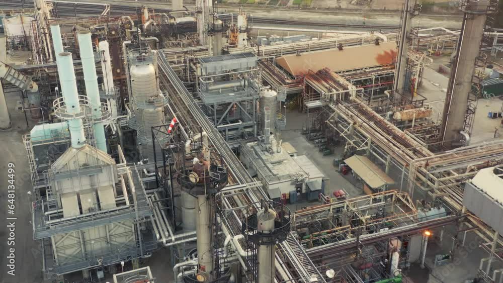 4K Drone Flight Over Bustling LA Refinery Towers 4K Drone Flight Over Bustling LA Refinery Towers
