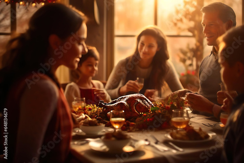 Family celebrating Thanksgiving, selective focus.