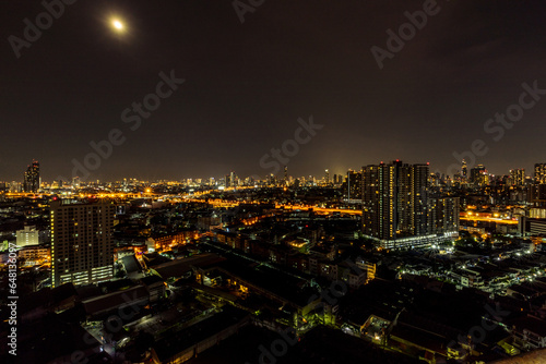Panorama background of city views  high-rise buildings  condominiums  offices  housing estates  expressways  and many connecting roads  blown through the blur