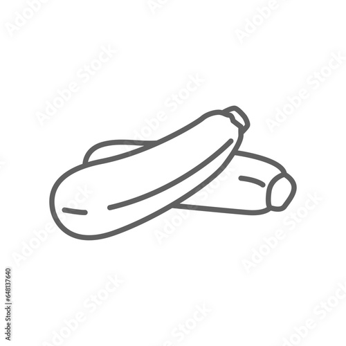 Zucchini icon. Squash whole, nature vegetable marrow. Courgette or ripe green squash, Organic healthy food ingredient outline style editable stroke vector illustration design on white background