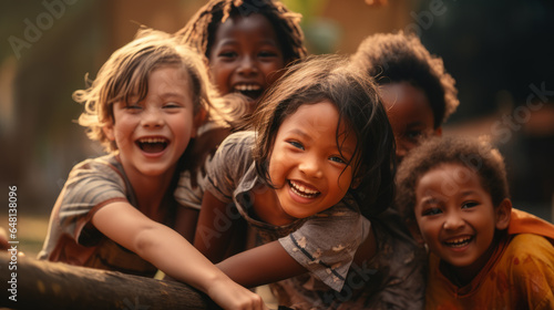 group of multi racial children are playing together with joy happiness and laughter expressions