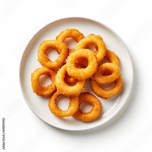 Onion rings on plate in white background