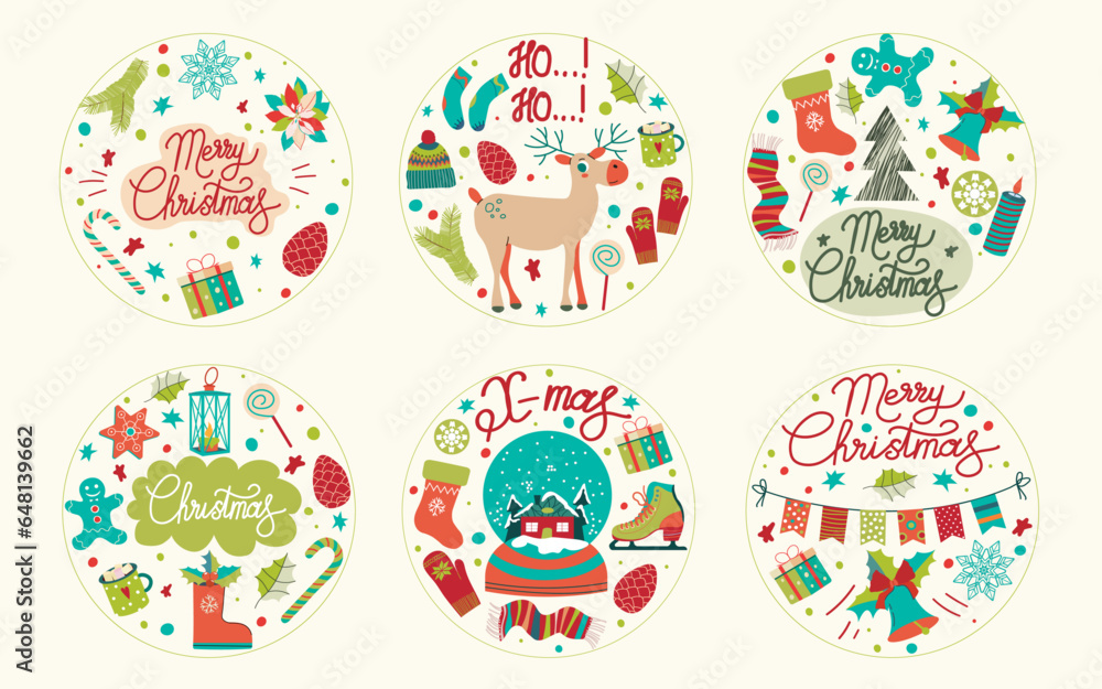 Merry Christmas Holiday and Festival wishing and greetings. Vector christmash lettering badge white background.
