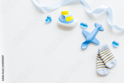 Baby accessories for baby shower gender party, top view
