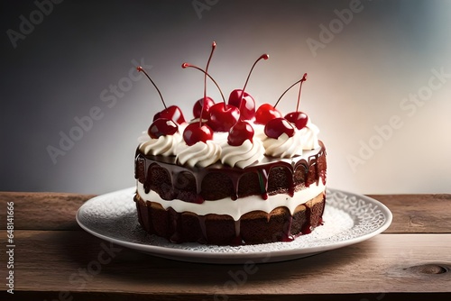 chocolate cake with cherry photo