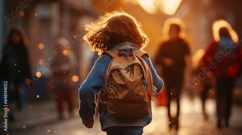 Kid with backpack going to school. back to school concept
