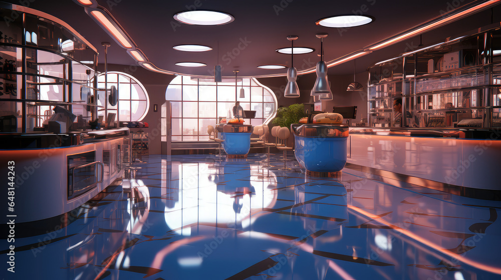 Fototapeta premium Tomorrow's Visionary Spaces: Advanced Interior Concepts Crafted by Generative AI
