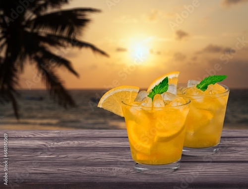 Fototapeta Naklejka Na Ścianę i Meble -  Tasty alcohol drinks at summer evening