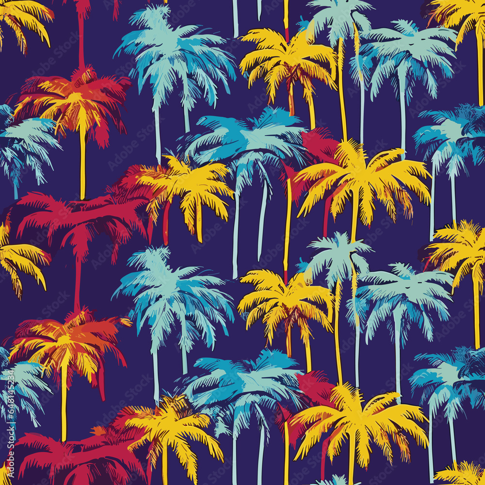 Varied Pattern of Palm Trees and Leaves. Generative AI illustration.