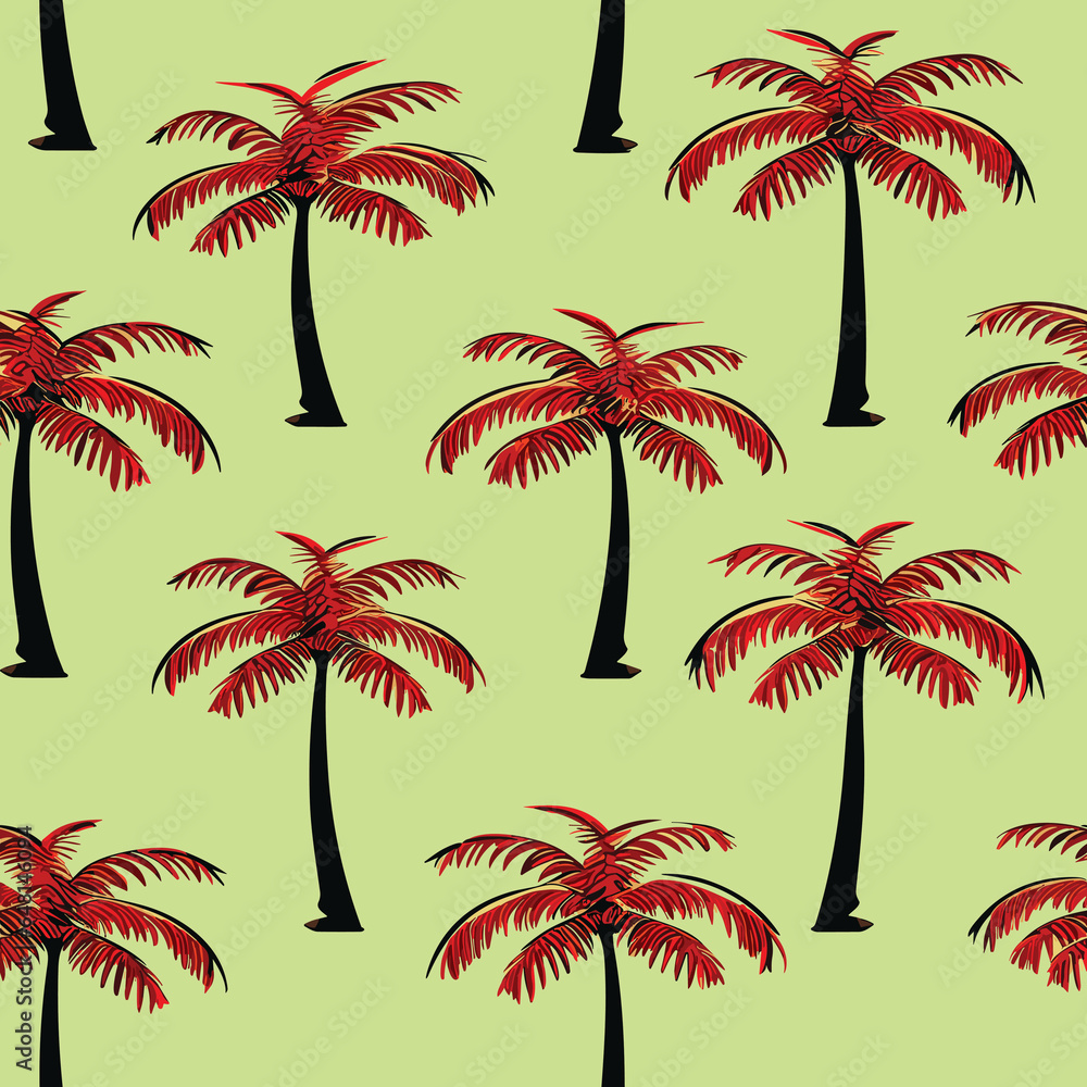 Varied Pattern of Palm Trees and Leaves. Generative AI illustration.