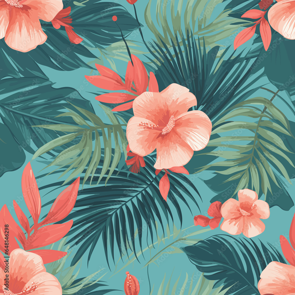 Varied Pattern of Palm Trees and Leaves. Generative AI illustration.