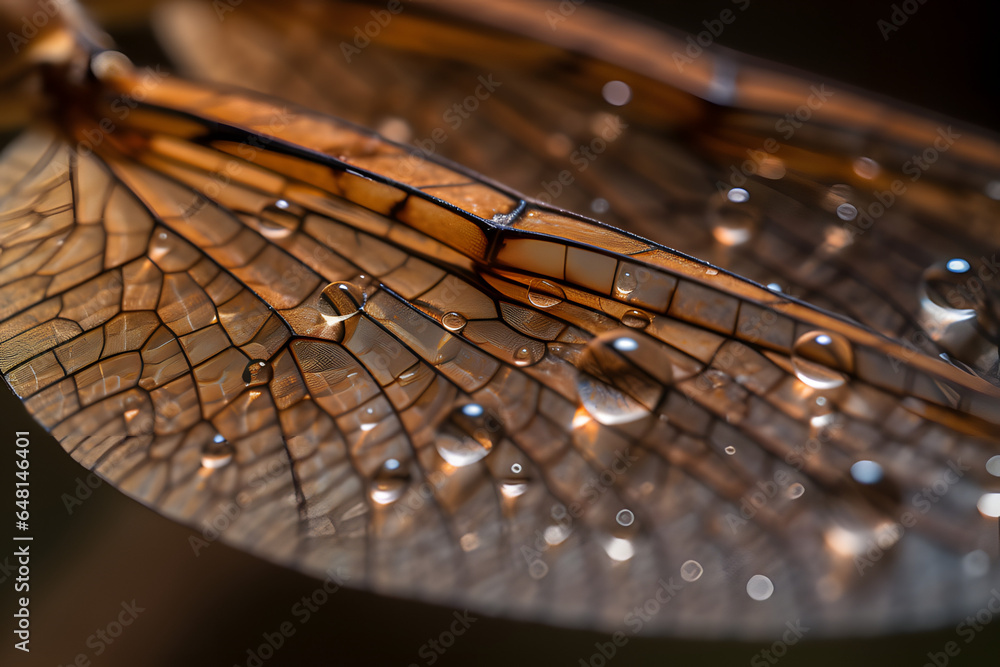 macro fotografía de detalle de un ala de una libélula  - obrazy, fototapety, plakaty 