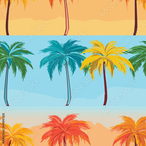 Varied Pattern of Palm Trees and Leaves. Generative AI illustration.