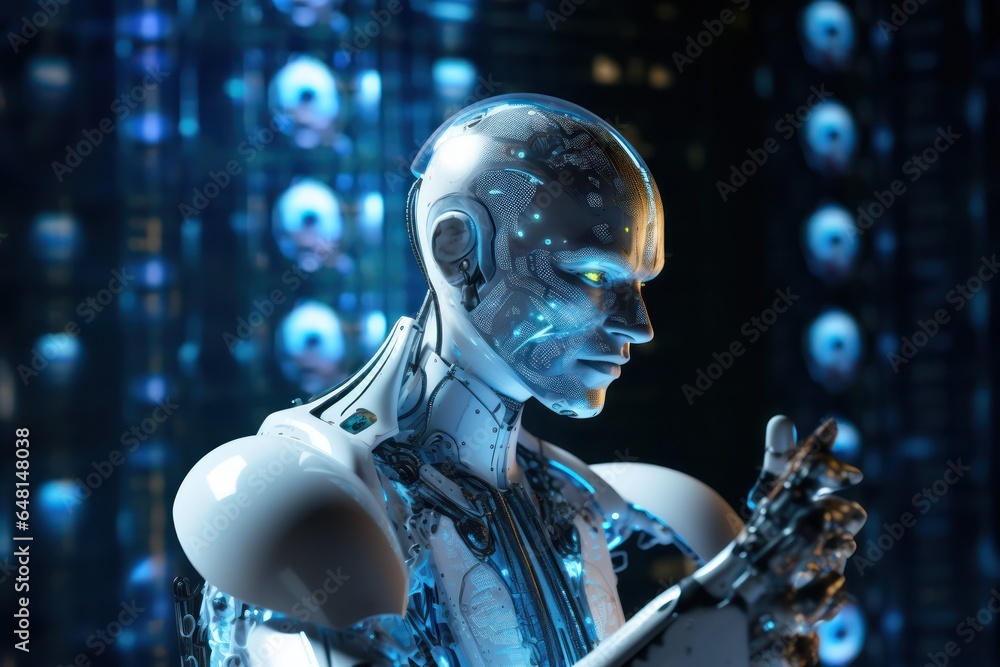 humanoid robot on white isolated. data network connection background. humanoid robot on white isolated. data network connection background.