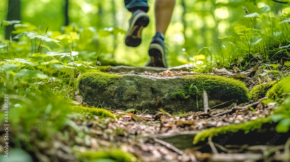 morning run along the forest path, sport and activity in nature morning run along the forest path, sport and activity in nature