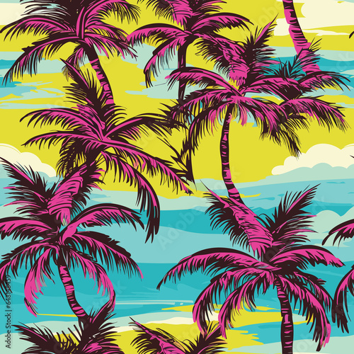 Varied Pattern of Palm Trees and Leaves. Generative AI illustration.