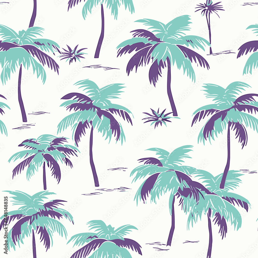 Varied Pattern of Palm Trees and Leaves. Generative AI illustration.