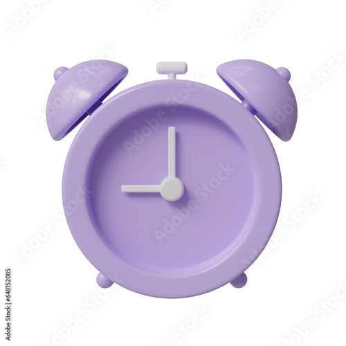purple alarm clock icon. 3d render illustration.