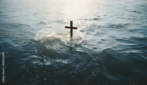 Foto Cross in the sea with waves