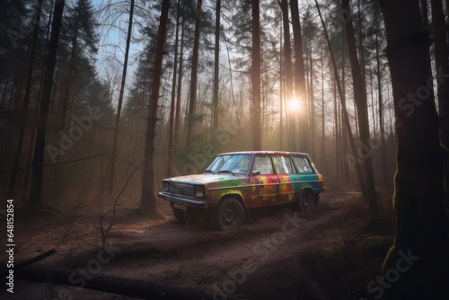 vintage car in the forest