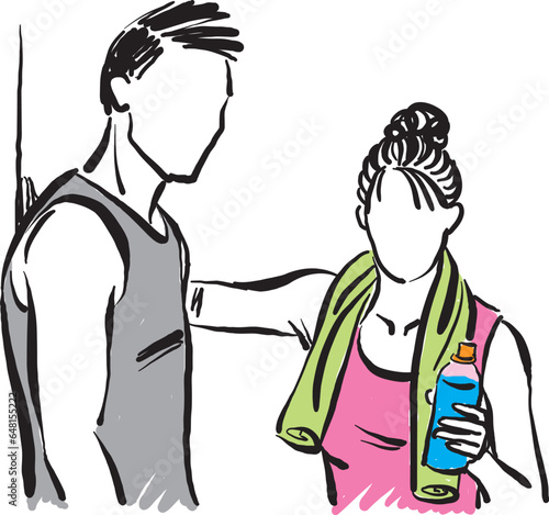 healthy couple man and woman drinking bottle water fitness concept vector illustration