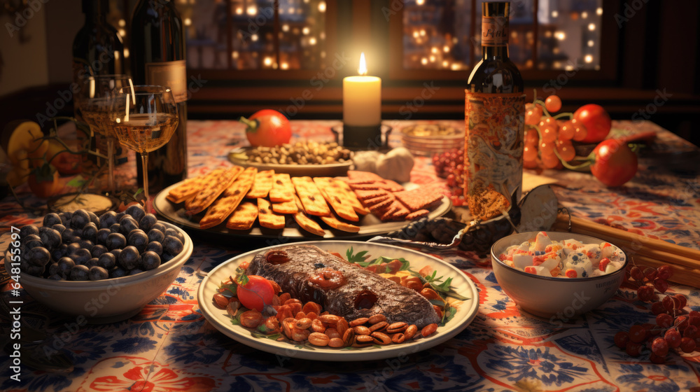 delicious dinner with grapes and wine delicious dinner with grapes and wine