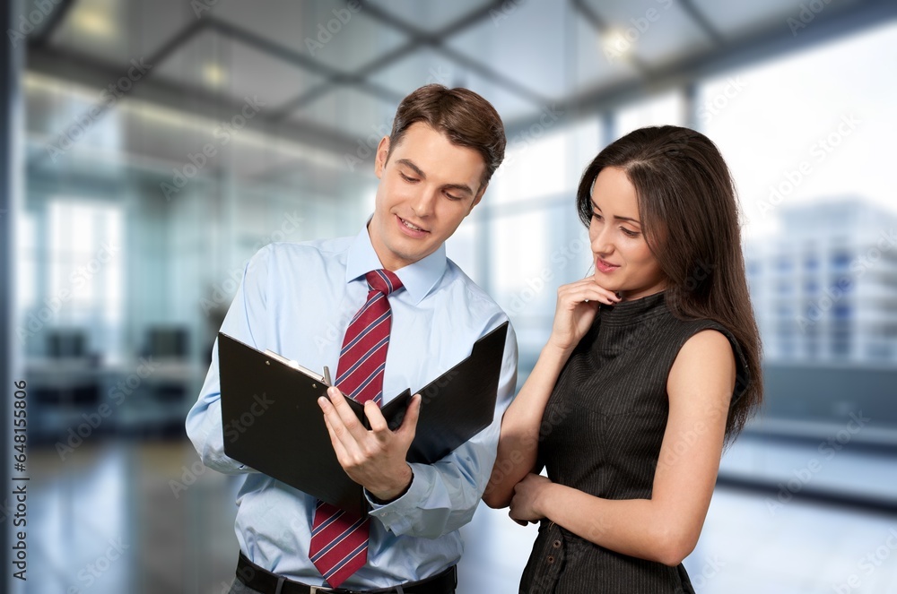 Two professional smart business people in office, AI generated image Two professional smart business people in office, AI generated image