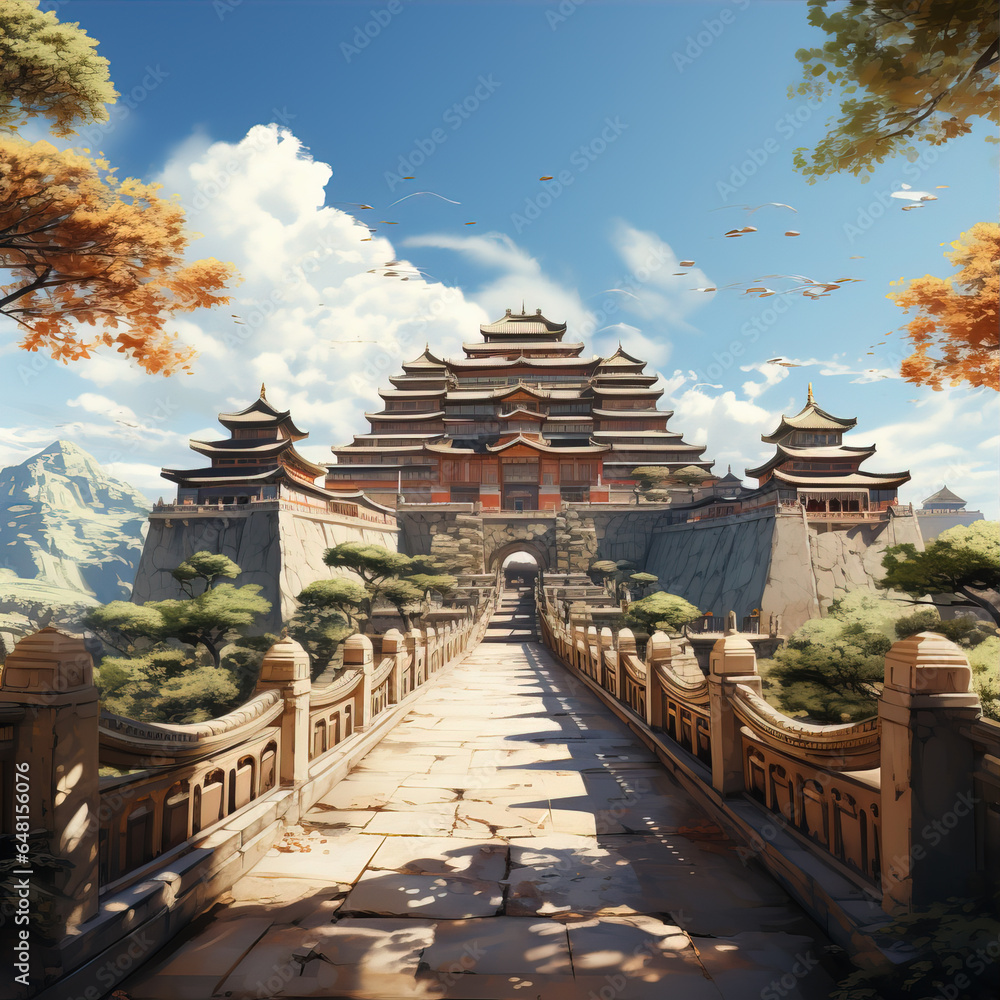 Obraz premium Chinese Ancient Architecture Group under Clear Weather,created with generative ai tecnology.