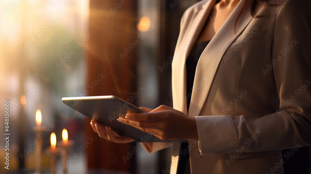 Fototapeta premium Businessman working with a digital phone or tablet