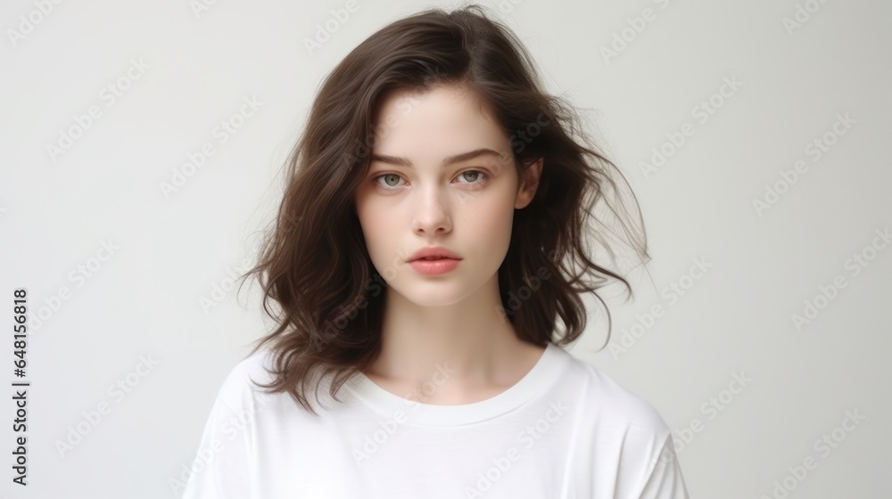 Beauty portrait of young woman in studio. Non-existent person. Beauty portrait of young woman in studio. Non-existent person.