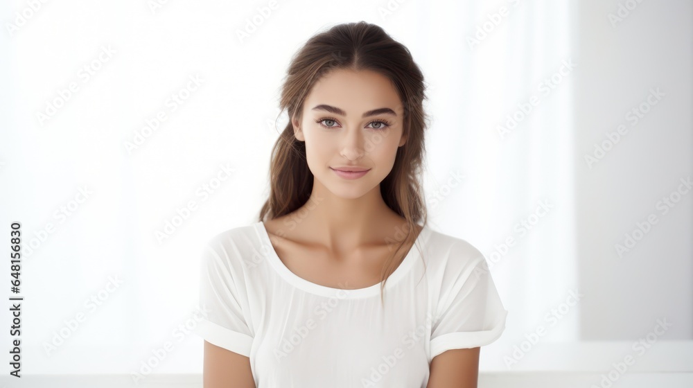 Beauty portrait of young woman in studio. Non-existent person. Beauty portrait of young woman in studio. Non-existent person.