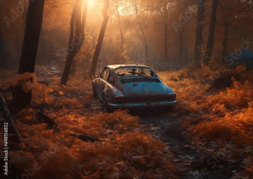 vintage car in the forest