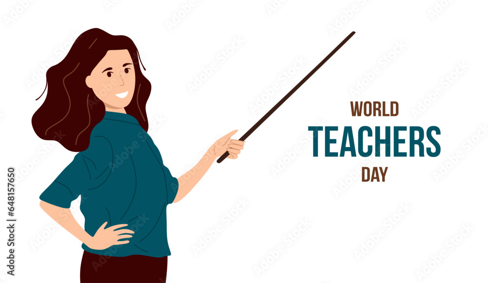 World teachers day. Flat illustration of teacher with inscription on white background for banner, poster and card. international teachers day concept with space for text. Vector illustration World teachers day. Flat illustration of teacher with inscription on white background for banner, poster and card. international teachers day concept with space for text. Vector illustration