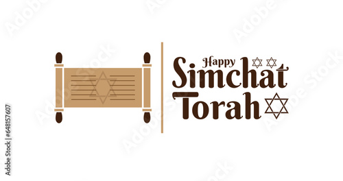 Happy Simchat Torah vector illustration. Experience the Joyous Celebration of Simchat Torah. Discover the Symbolism of Torah Scrolls, the Star of David, and the Spirit of Jewish Holiday photo