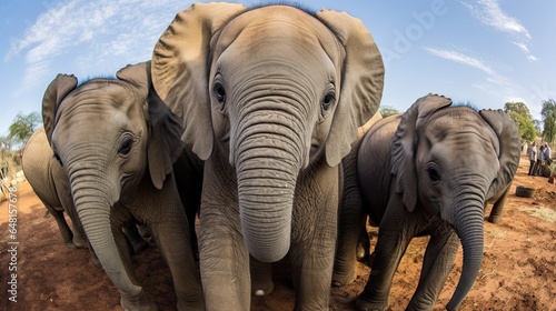  a group of elephants standing next to each other on a dirt field. generative ai