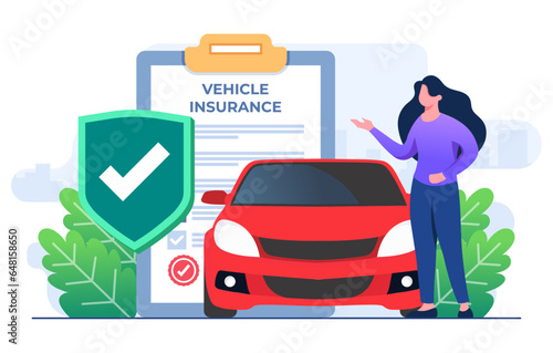 Vehicle insurance flat illustration vector template, Auto insurance, Car safety, assistance and protection concept for, ui, web design, landing page, infographic