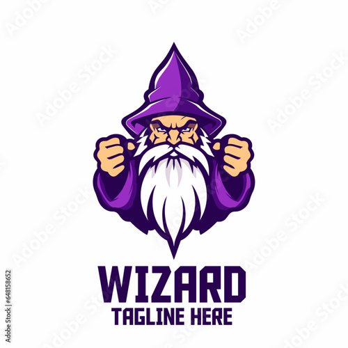 Badge Emblem of a Wise Magic Template: The Old Mage as a Wizard Head Mascot
