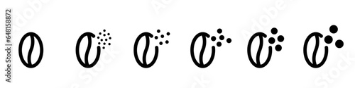 Set of coffee bean line icons of different grinding coarse medium and fine grind