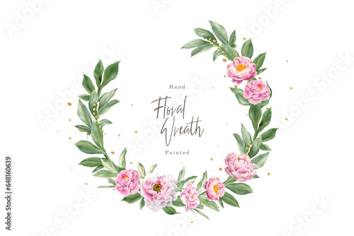 watercolor peonies floral wreath illustration