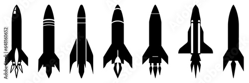 Rocket space silhouettes set, large pack of vector silhouette design, isolated white background