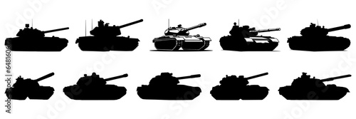 Tank war army silhouettes set, large pack of vector silhouette design, isolated white background © FutureFFX