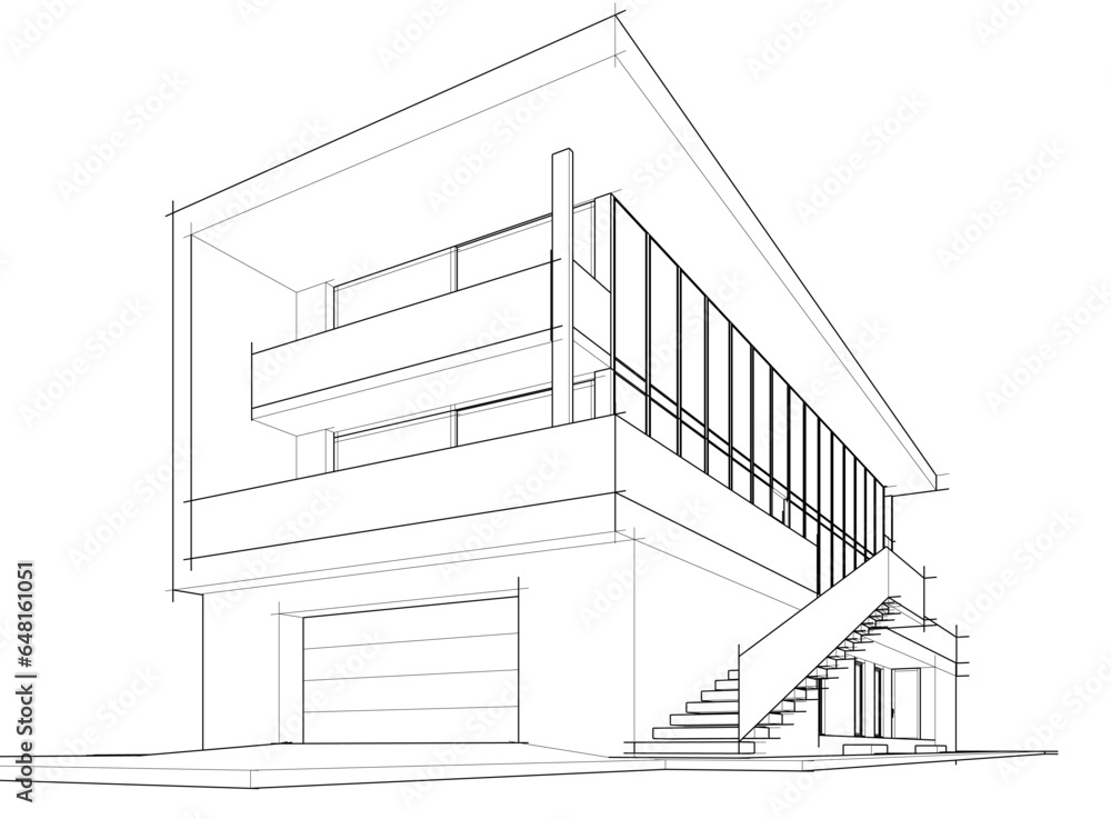 Modern building architectural sketch vector illustration Modern building architectural sketch vector illustration