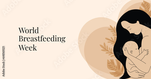 World Breastfeeding Week, vector illustration, August, Mom Breastfeeding baby, typography, mother feeding her baby, awareness, Social Media, celebration, Mother nursing a baby