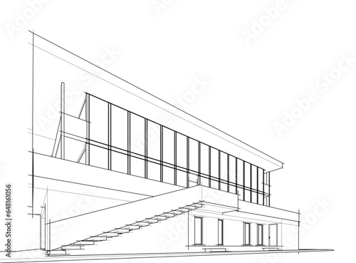 Modern building architectural sketch vector illustration