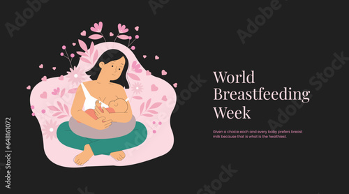 World Breastfeeding Week, vector illustration, August, Mom Breastfeeding baby, typography, mother feeding her baby, awareness, Social Media, celebration, Mother nursing a baby