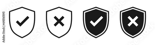Shield with checkmark and cross. Internet protection symbol.